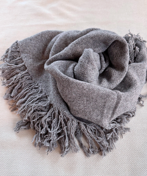 イタリア製 カシミヤ混｜三角フリンジストール｜メランジュグレー