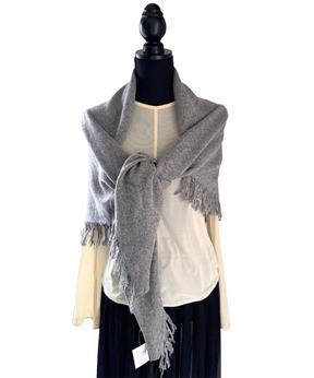 イタリア製 カシミヤ混｜三角フリンジストール｜メランジュグレー