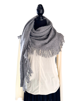 イタリア製 カシミヤ混｜三角フリンジストール｜メランジュグレー