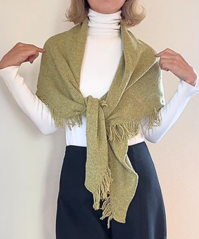 イタリア製 カシミヤ混｜三角フリンジストール｜オリーブイエロー