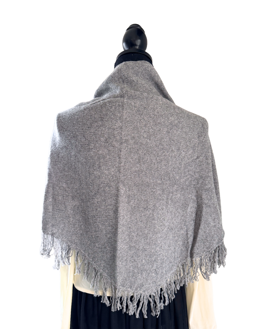 イタリア製 カシミヤ混｜三角フリンジストール｜メランジュグレー