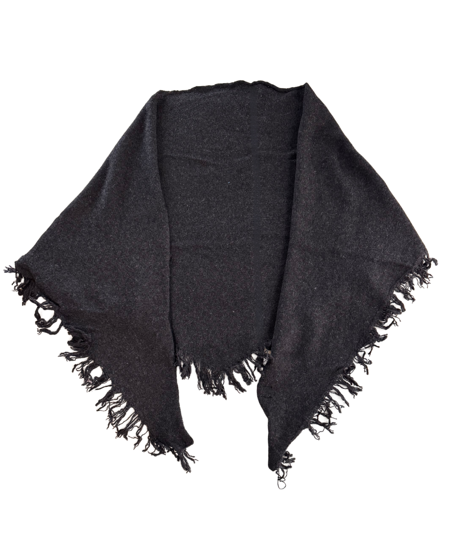イタリア製 カシミヤ混｜三角フリンジストール｜チャコールブラック
