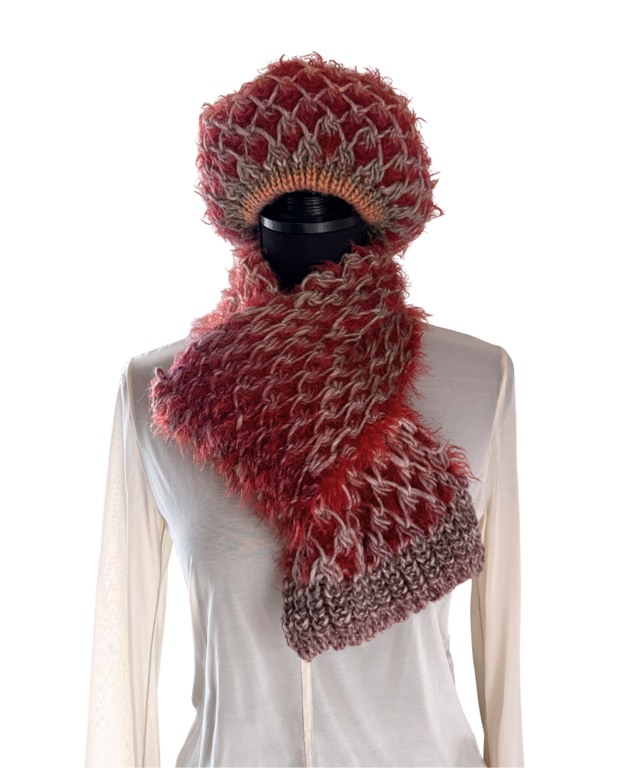 イタリア製 ニット｜ストール＆ベレー セット｜ボルドー・メランジュ