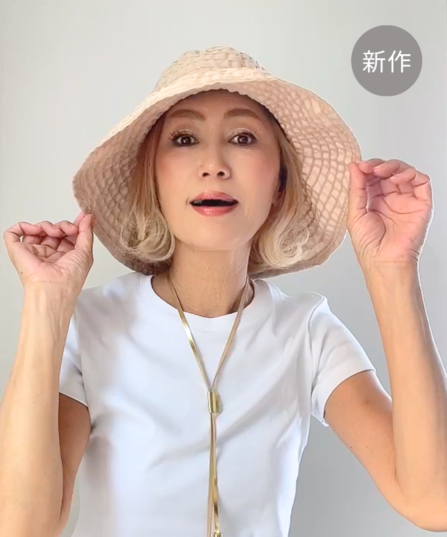 日よけ帽子【 リボンヌ・オール 】ベージュラメ［軽量］［折りたたみ可能］
