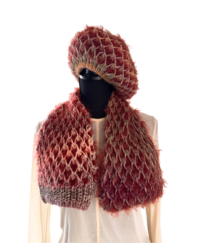 イタリア製 ニット｜ストール＆ベレー セット｜ボルドー・メランジュ