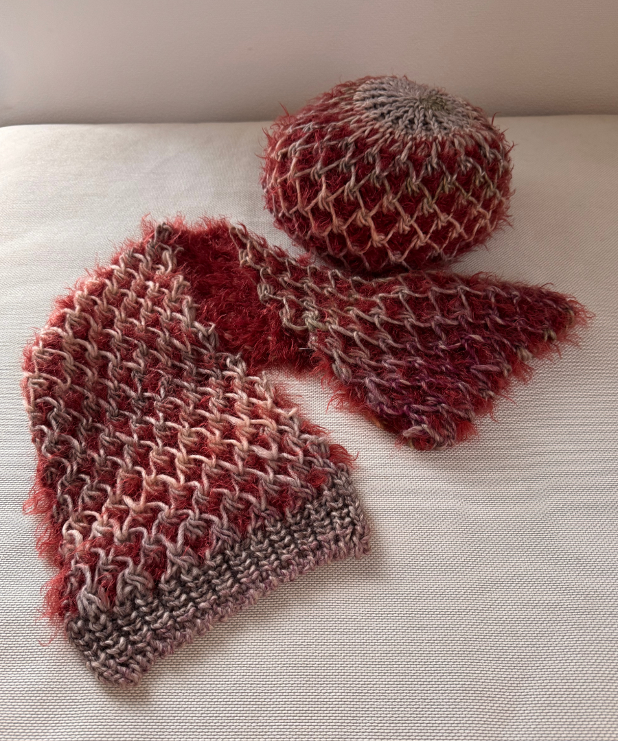 イタリア製 ニット｜ストール＆ベレー セット｜ボルドー・メランジュ