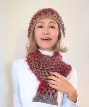 イタリア製 ニット｜ストール＆ベレー セット｜ボルドー・メランジュ