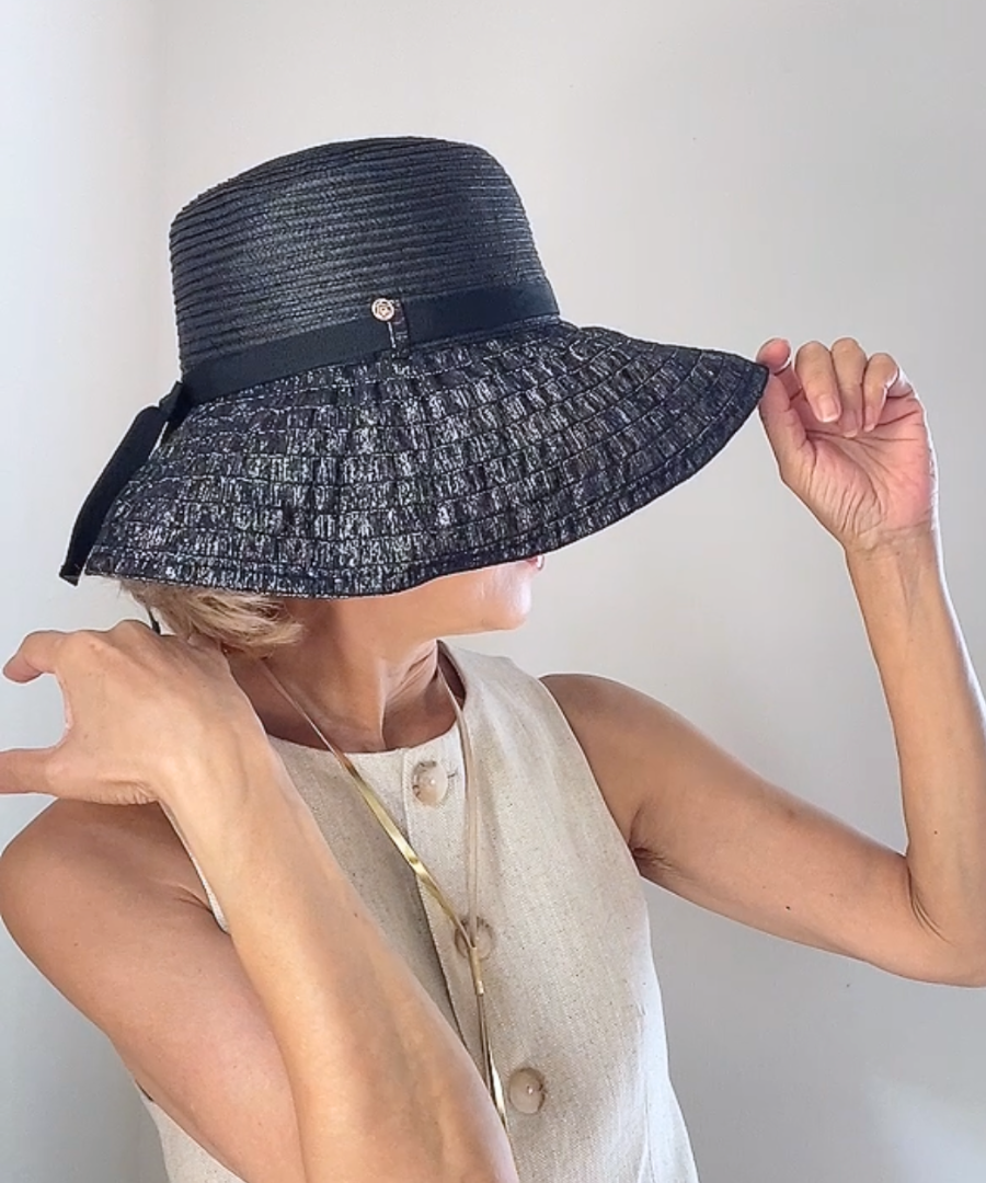 日よけ帽子【 リボンヌ・ビコ 】黒・ブラック ラメ［軽量］［折りたたみ可能］