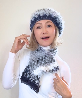 イタリア製 ニット｜ストール＆ベレー セット｜ネイビー・アイスホワイト