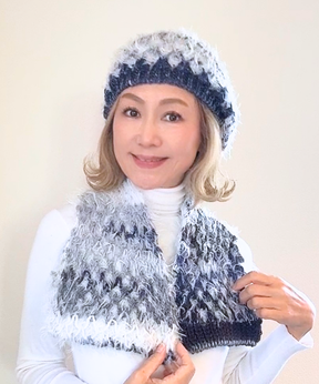 イタリア製 ニット｜ストール＆ベレー セット｜ネイビー・アイスホワイト