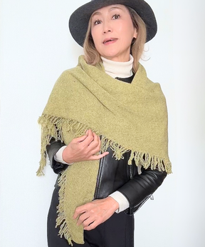 イタリア製 カシミヤ混｜三角フリンジストール｜オリーブイエロー