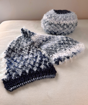 イタリア製 ニット｜ストール＆ベレー セット｜ネイビー・アイスホワイト