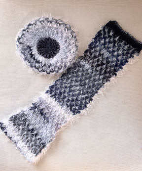 イタリア製 ニット｜ストール＆ベレー セット｜ネイビー・アイスホワイト