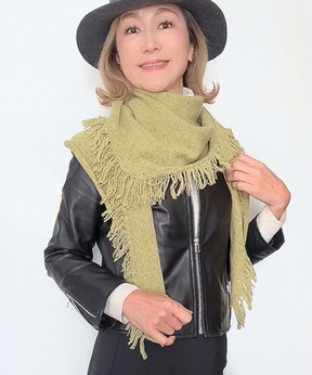 イタリア製 カシミヤ混｜三角フリンジストール｜オリーブイエロー