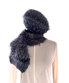 イタリア製 ニット｜ストール＆ベレー セット｜チャコール・ミスト