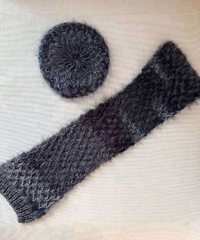 イタリア製 ニット｜ストール＆ベレー セット｜チャコール・ミスト