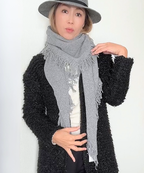 イタリア製 カシミヤ混｜三角フリンジストール｜メランジュグレー