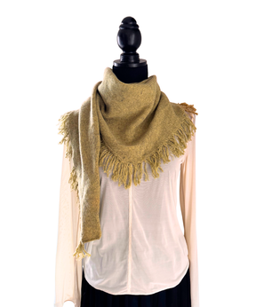 イタリア製 カシミヤ混｜三角フリンジストール｜オリーブイエロー