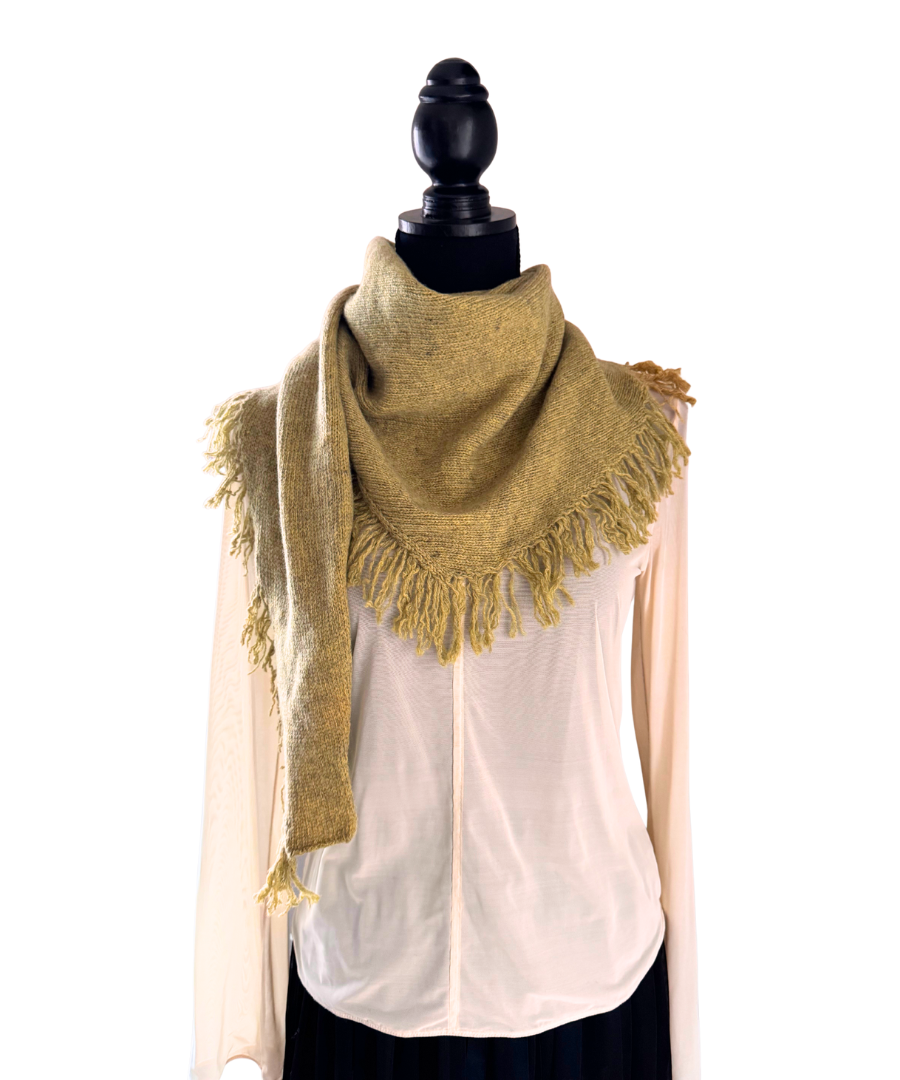 イタリア製 カシミヤ混｜三角フリンジストール｜オリーブイエロー