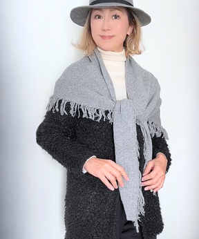 イタリア製 カシミヤ混｜三角フリンジストール｜メランジュグレー